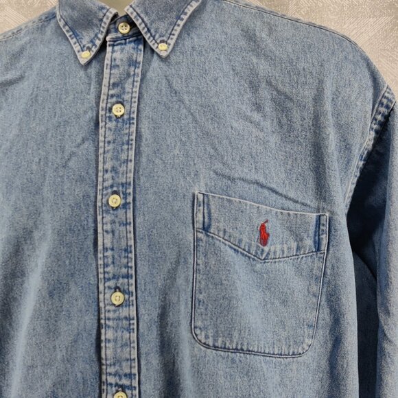 Ralph Lauren Denim Shirt Mens 2XL Big Shirt Button Down Long Sleeve Pony Logo - Picture 4 of 10